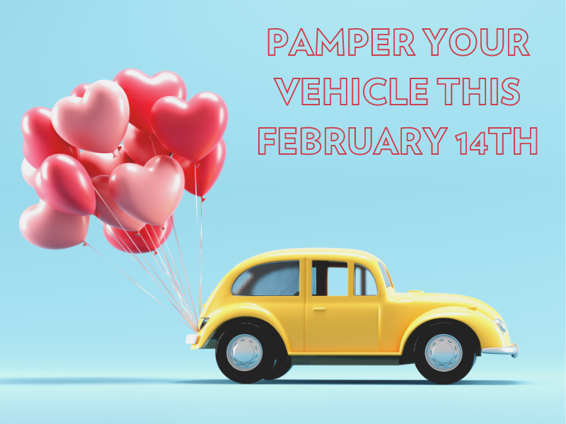 Yellow car with balloons behind it